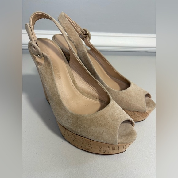 Veronica Beard Dali Suede Wedges | Nude Peep-Toe Sandals | Size 8 - Picture 4 of 16